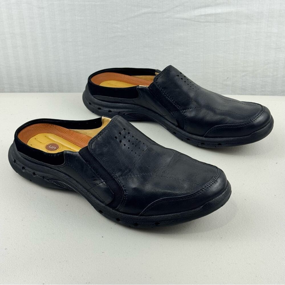 Clark’s Unstructured Black Leather Slip-On Loafers Women’s Size 10 Comfort Shoe